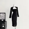 Work Dresses Sexy And Elegant Women's Set Fall Black Slim-fit Fashion Hip Wrap Skirt Suit Temperament Mid-length