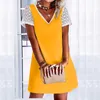 Casual Dresses V Neck Solid spetshylsa för kvinnor Korta en linje Svingklänningsbröllop som Gäst formell strand midi sundress