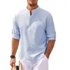 Camicie casual da uomo Camicia a maniche lunghe Colletto alla coreana Pullover con bottoni aperti Ananas Plaid solido Primavera Autunno T-shirt per top maschili