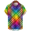 Chemises décontractées pour hommes Chemise hawaïenne à carreaux colorés pour hommes Été Cool Manches courtes Imprimé 3D Blouse surdimensionnée Vêtements de rue