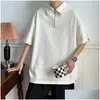 Mens Polos S Casual Summer Solid Zip-Up Plover Men Simple Loose Tees Streetwear 2024 Fashion Male Short Sleeve Lapel Collar Shirts T D Ot24Z