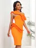 Casual Dresses BEAUKEY One Shoulder Ruffle Bandage Dress 2024 For Women Party Orange Club Asymmetrical Bodycon Split Laced Vestidos XL