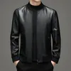 new Men's Busin Gentleman British Style Solid Color Windproof Casual Fi Stand Collar Sheepskin Jacket Leather Jacket s3mf#