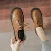 Dress Shoes LIHUAMAO Soft Leather Brown Oxford Women Brogue Derby Lace Up Casual Work Party Outdoor Footwear