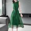 Vestidos casuais cor sólida chiffon vestido para mulheres verão cintura estilo emagrecimento comprimento médio reduzido idade colete saia