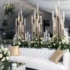 8arm 53.54 "Tall Gold Candelabra Metal Cluster Candle Stick Holder Candelabra 8 Arms Centerpiece With Clear Acrylic Shade for Wedding