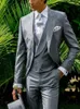 classic Style Slim fit Grey Groom Tuxedo Costume Homme One Butt Best Man Blazer Wedding Men Suits Jacket+Pants+Vest S64U#