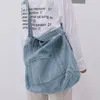 Saco 2 Pcs Denim Slouch Casual Jean Tecido Bolsa Lazer Estilo Coreano Moda Japonês Messenger Top-Handle - Céu Azul