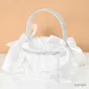 Paniers de rangement Panier de fleurs de mariage blanc dentelle perle Bowknot paniers de fleurs demoiselle d'honneur filles paniers pour douche nuptiale fournitures de fête de mariage