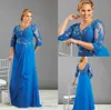 Abiti per occasioni speciali taglie forti Pizzo di cristallo Scollo a V 34 maniche Abiti da sera senza schienale Chiffon Lunghezza del pavimento Madre della sposa5087622