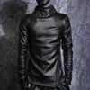 Autumn Winter Men Stand Collar Warm Fleece Foder Pullover Gothic Slim Fit Punk Coat Black Motorcykel PU LÄDER JACKE C3W6#