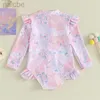 One-Pieces Baby Girl Swimsuits Summer Ruffle Floral Print Long Sleeves Zipper Jumpsuit Beachwear for Toddler Bathing Suits 24327