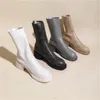 Bottes chaussures plissées pour dames bout rond Chuassure Femme fermetures à glissière arrière Zapatos Mujer cuir Femme solide Churry talons hauts Botas