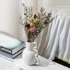 Vaser keramisk vas boho liten för heminredning vita blommor med minimalistisk designbröllop och bokhylla