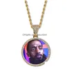 Pendentif Colliers Hip Hop Personnalisé Po Mémoire Collier Pour Hommes Femmes Bling Glacé Cubique Zircon Médaillons Chaînes Solides Personnalisé Juif Dh4T3