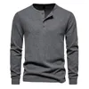 Waffle Henley T-shirt da uomo manica Lg Basic traspirante uomo Top Tee Shirts nuovo autunno casual tinta unita Butt T-shirt O9X1 #