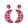 Boucles d'oreilles pendantes de haute qualité pour femmes, bijoux brillants en forme de lune, cristaux de couleur vert Fuchsia, à la mode