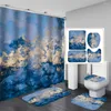 Shower Curtains Abstract Geometric Marble Curtain Set Bath Mat Toilet Lid Gold Thread Ink Texture Modern Luxury Home Bathroom Decoration