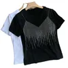T-shirt da donna di ultimo design 100% cotone con stampa strass Taglie forti personalizzate da donna