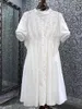 Robes de soirée en coton pour femmes, style d'été, broderie exquise, taille élastique, manches courtes, ligne a, décontractée, blanche, 2024