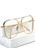 Lunettes de soleil de luxe de style entier pour hommes lunettes de soleil carrées à verres transparents jante plein cadre surdimensionné lunettes de soleil vintage en métal argenté doré9266586