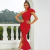 Dress2024 New Simple And Sexy One Shoulder Panel Lace Slim Fit Fishtail Long Bandage Dress 245662