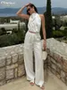 Pantaloni a due pezzi da donna Clacive Sexy Slim Bianco 2 set Completo da donna Top corto senza maniche estivo con vita alta Ampio set streetwear femminile