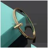 Cuff 2022 marca de moda cristal t pulseira luxo casal designer para homens mulheres clássico chapeamento 18k ouro pulseiras de aço inoxidável d dhxjf