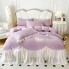 Bedding Sets Pink Bow Love Bordery Ruffle Lace Corean Girls Wedding Wedding Wedding Wedding Cotton Toupet Capa Campa Filônsas