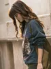 Litera tygrysa prania czarne bluzy kobiety bawełniane wyblakłe pulovery punkowe vintage streetwear rock n roll bluzy bluzy 240315