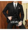 fi Novos Homens Blazers Boutique Busin Xadrez Lã Listrado Casamento Anfitrião Terno 3 Pcs Dr Jaqueta Casaco Colete Calças Calças e9UG #