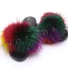 Slippers Slippers Summer womens fur slider fluffy raccoon fox outer flat flip cover rainbow H24032691PZ