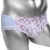 Cuecas Floral Lace Sissy Underwear com Bordado Sexy Calcinha Cute Bowknot Knickers Homens Bikini Briefs Gay