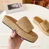 Designer sandalen met gouden gesp instapper zwart bruin zwembadslippers gehaakte pranda dia's dames casual pranda sandalen platform wiggen stro flatform slipper 35-42