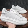 Casual Shoes Korean Style Mens White Lace-up Original Leather Shoe Breathable Platform Sneakers Youth Street Footwear Chaussure