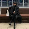 Koreanische Trend Männer Lose Beiläufige Einreiher Mantel Herbst Winter Fi Neue Lg Sleeve Woolen Lg Mantel t6EX #