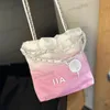 24p mini lixo de lixo gradiente de cor designer feminino bolsa de ombro de couro diamante hardware branco letras de meta