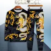 new men's sportswear suit men's 3D tiger lg-sleeved casual slim T-shirt trousers 2-piece 3D drag print T-shirt clothes K6sa#