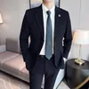 2023 Blazer fin + pantalon occidental pour hommes Fi Busin Casual rayé coréen Versi Slim Mariage Dr Banquet Ensemble 2 pièces P9jo #