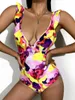 Damen-Bademode NIOIK 2024, einteiliger Badeanzug, mehrfarbiger, blinkender Bikini mit Flamingo-Print