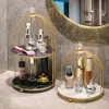 Racks Iron Art Cosmetic Shelf Makeup Organizer Dressing Table Lipstick Perfume Makeup Storage Shelf Bathroom Iron Bird Cage Holder