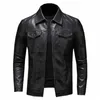Veste en cuir de moto pour hommes, grande taille, poche noire, fermeture éclair, revers, coupe cintrée, printemps et automne, manteau Pu de haute qualité, M-5XL N3Yz #