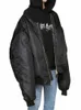 Manteau d'extérieur Cott Parka col Badge Denim Zip-Up Bomber amateurs surdimensionné fourrure de loup noir hiver Style urbain Fi A941 #