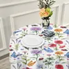 Wild Flowers Poppy Ladybug Butterfly Round Tablecloth Spring Floral Daisy Circular Table Cover Washable Polyester Tabletop Decor 240312