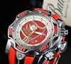 Invicto Men's Sports Quartz Date Watch Red Zeus Steel Wire Tape Watch World Time Full Function Folding Clasp 51mm