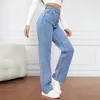 Jeans pour femmes Streetwear Femmes Lavé Denim Pantalon droit Printemps Automne Élastique Casual Dames Do-Old Pantalon taille haute