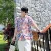 Männer Zweireiher Lose Beiläufige Vintage Anzug Kragen Kurzarm Floral Hemden Blusen Männlich Sommer Streetwear Dr Shirt x4Wv #