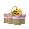 Storage Baskets Rattan Picnic Basket Woven er Outdoor Camping Storage Hamper with Handle Bread Fruit Food Breakfast Flower Orginazer Basket