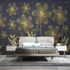 Wallpapers Milofi personalizado grande papel de parede mural 3d linhas douradas em relevo flor nórdica fundo minimalista