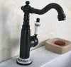 Rubinetti per lavabo bagno Rubinetto per lavabo / Foro singolo Montaggio su piano Nero Lucidato a olio Bronzo Maniglia in ceramica Rubinetti miscelatori con bocca girevole Tnf652